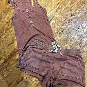 Aerie Sleeveless Henley Top and Shorts Set - Brown